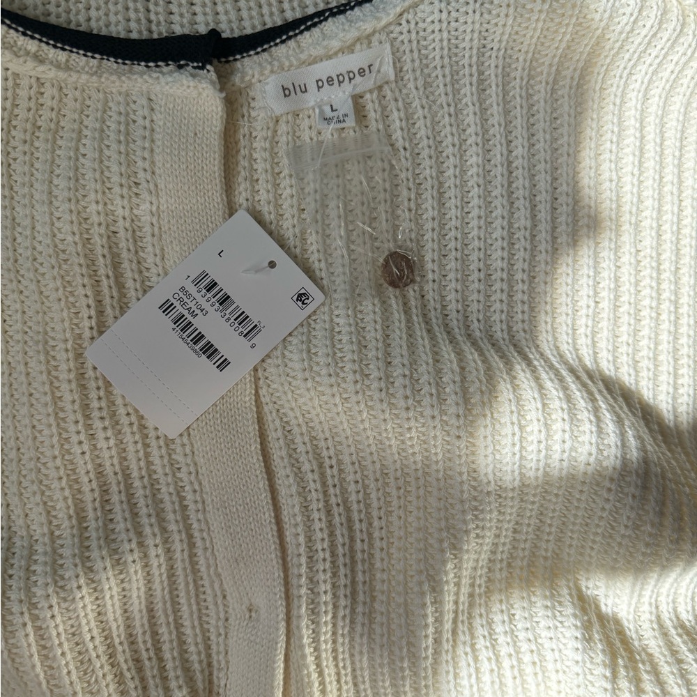 Blu Pepper Contrast Trim Sweater Cream - Picture 3 of 3